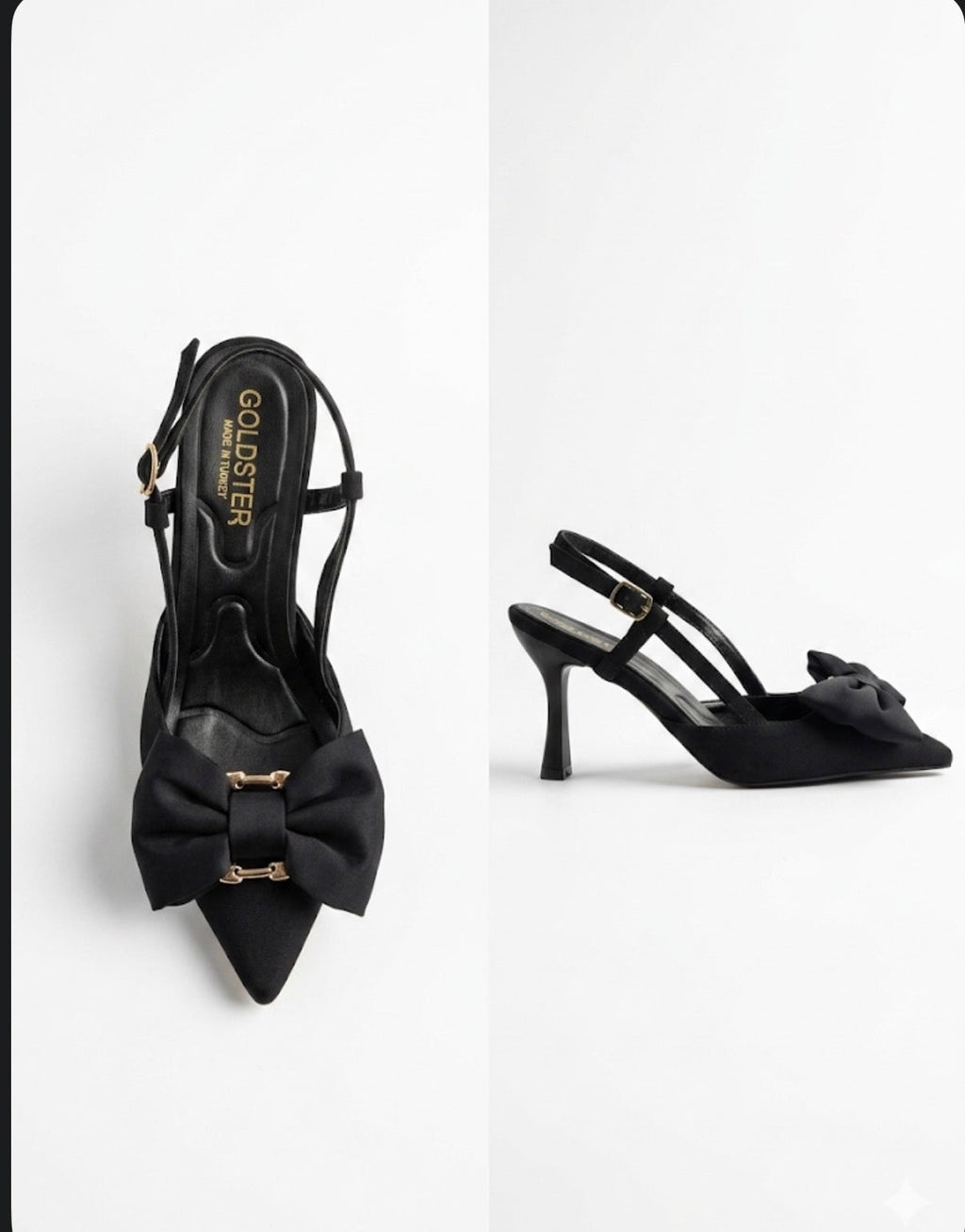 Siyah Saten Fiyonk Detaylı Slingback Stiletto