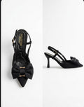 Siyah Saten Fiyonk Detaylı Slingback Stiletto