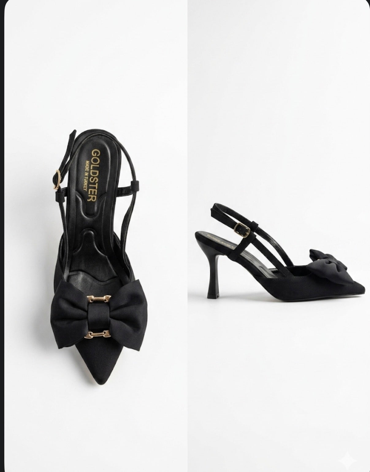 Siyah Saten Fiyonk Detaylı Slingback Stiletto