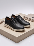 Erkek Siyah Hakiki Deri Sneaker | Delikli Doku Beyaz Comfort Taban Gümüş Detay
