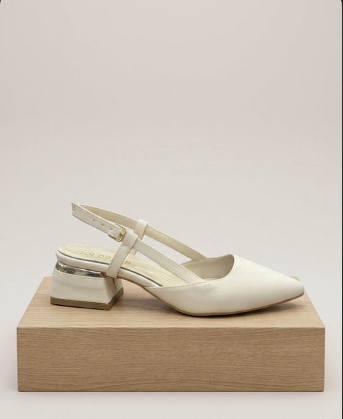 Bej Altın Topuk Detaylı Alçak Topuklu Slingback