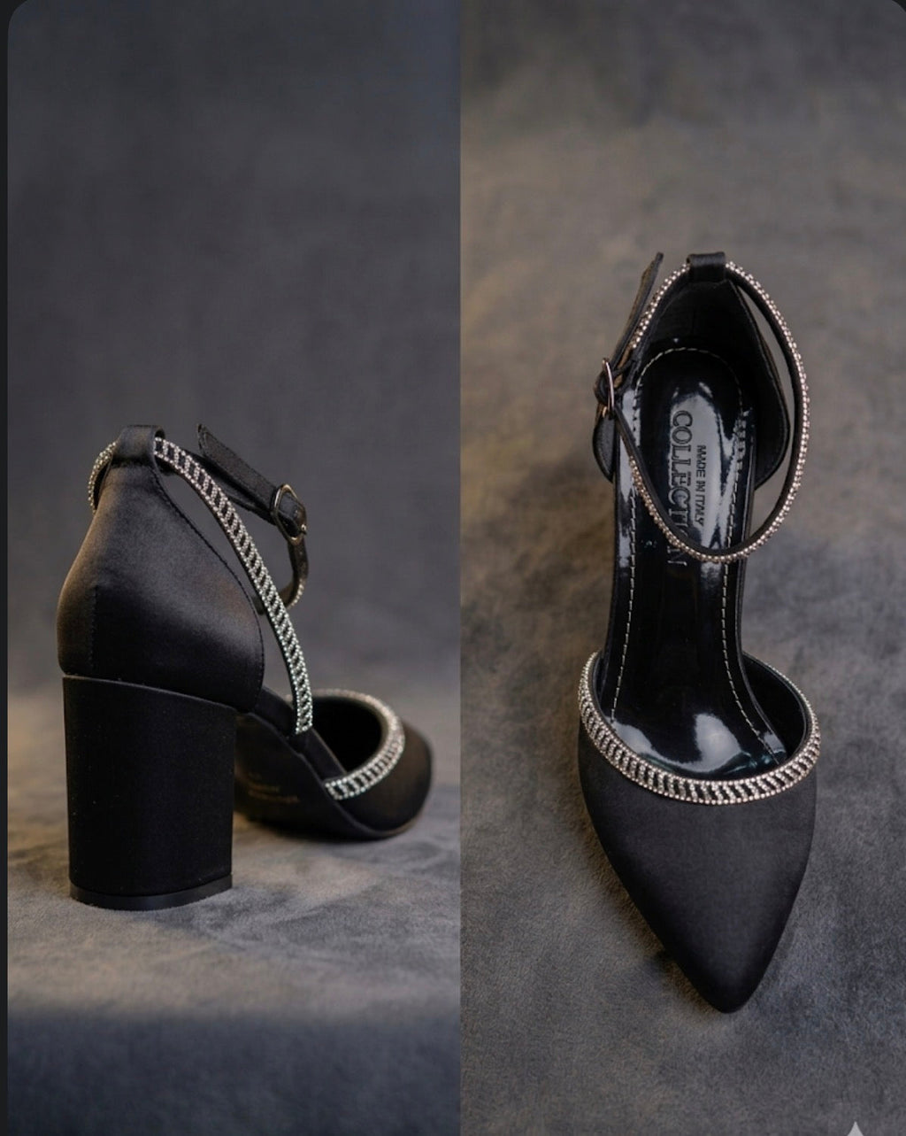 Siyah Saten Taş Detaylı Stiletto Topuklu