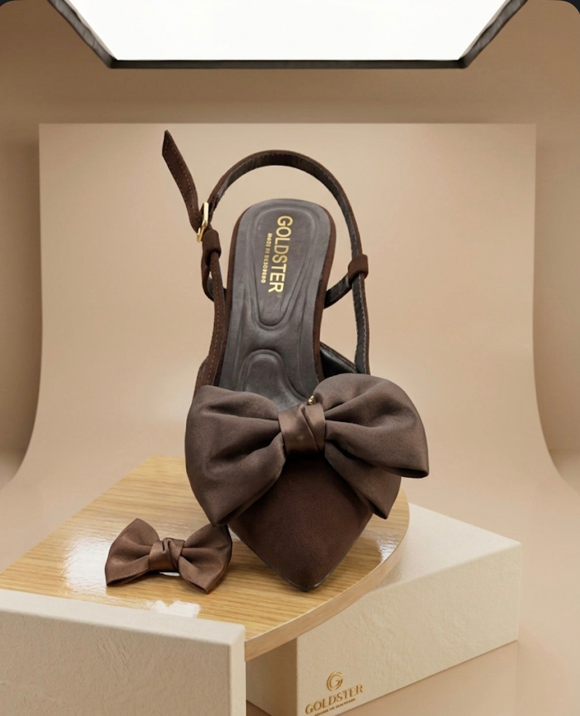 Kahve Saten Volanlı Fiyonk Detaylı Slingback Topuklu