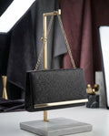 Siyah Simli Abiye Zincir Askılı Clutch Çanta