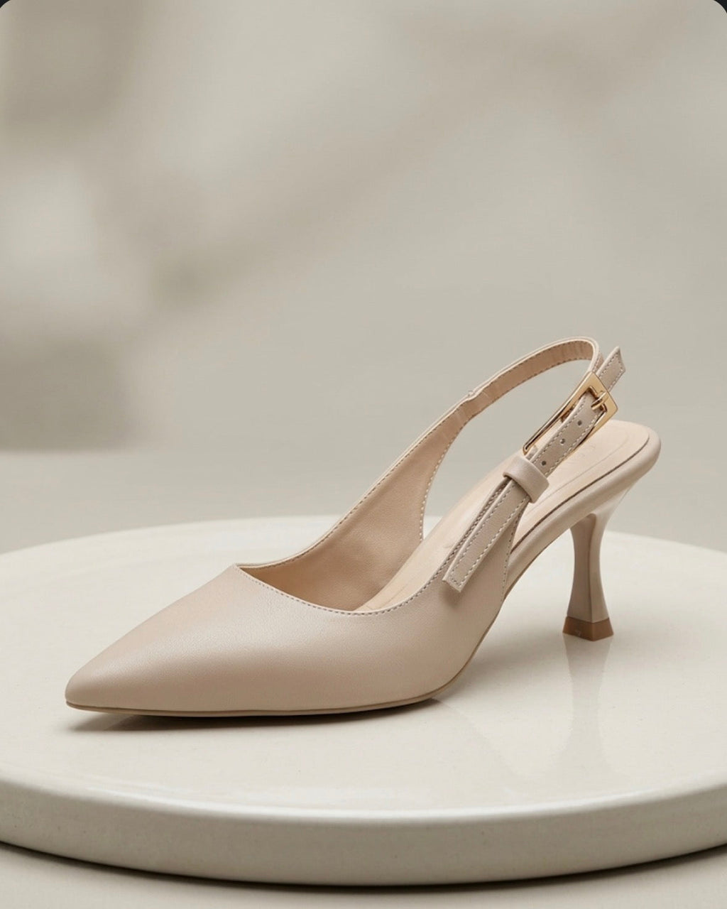 Krem İnce Stiletto Topuklu Slingback