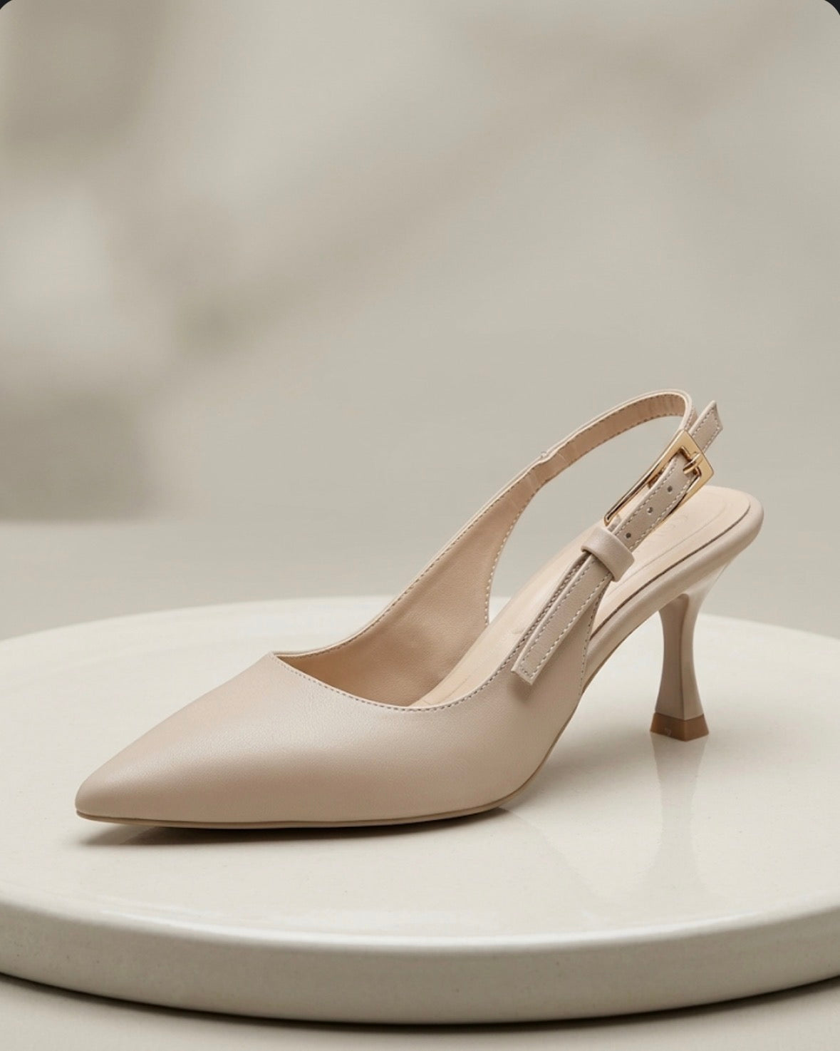 Krem İnce Stiletto Topuklu Slingback