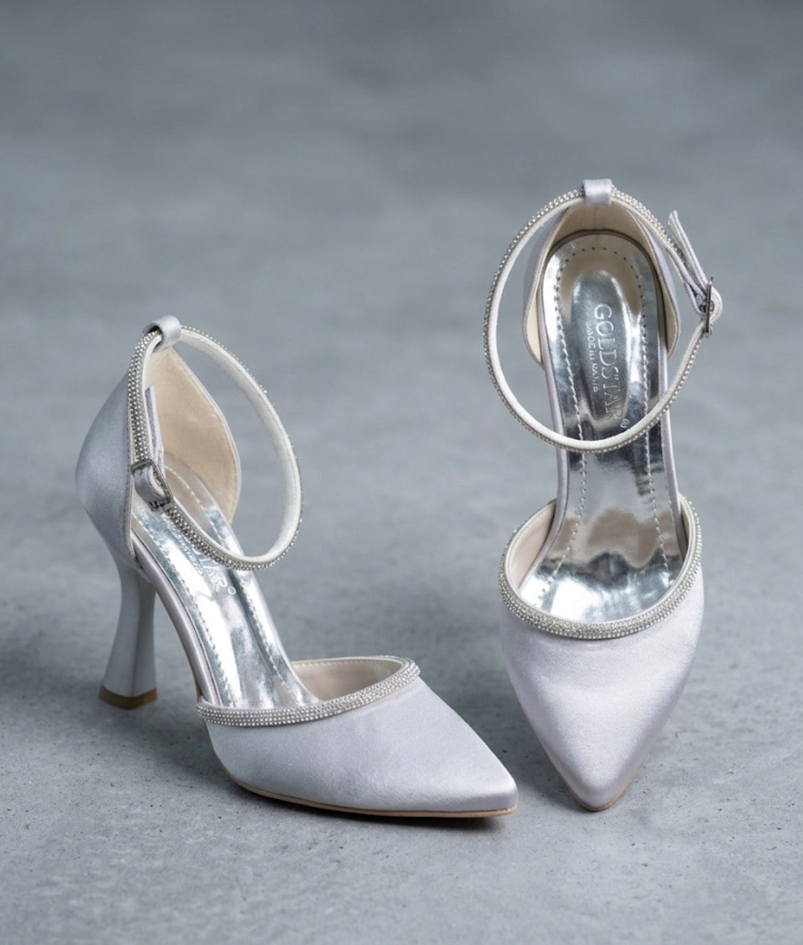 Goldstar Çapraz Kristal Bantlı Gri Saten – Silver Bridal