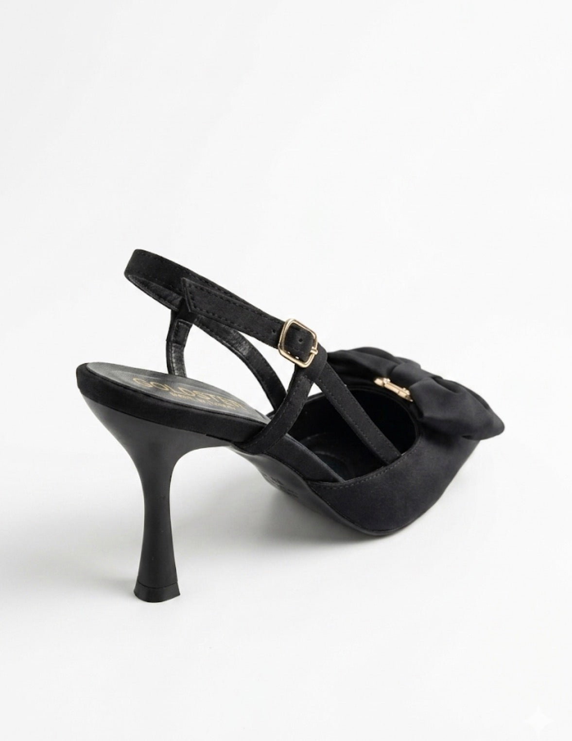 Siyah Saten Fiyonk Detaylı Slingback Stiletto