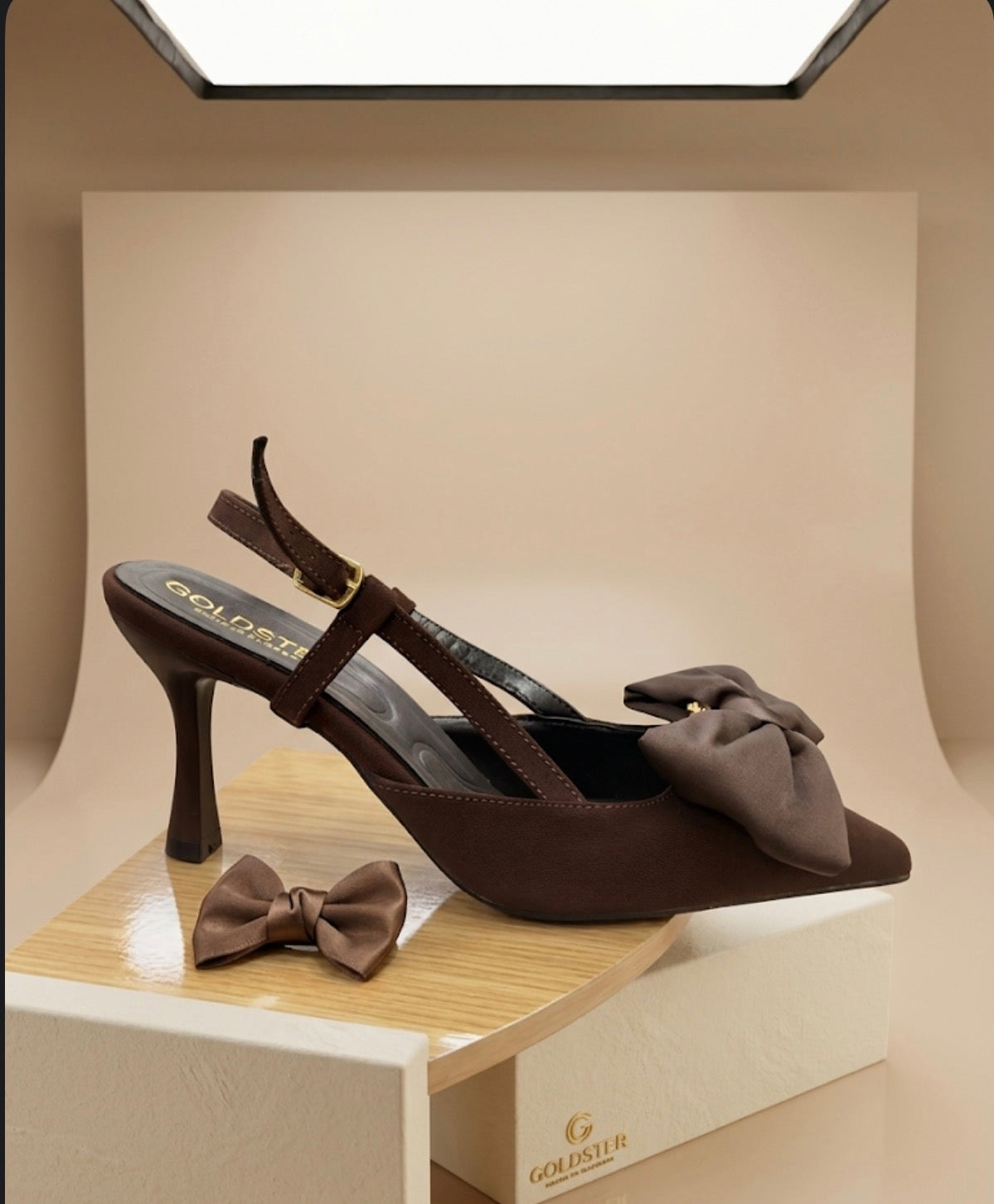 Kahve Saten Volanlı Fiyonk Detaylı Slingback Topuklu