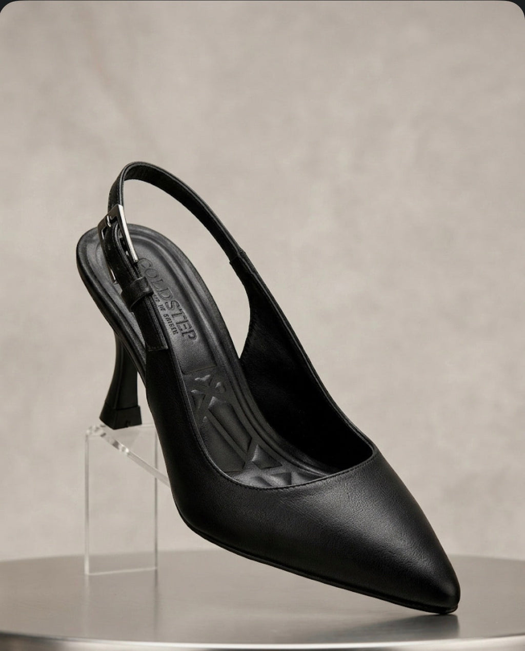 Siyah Heykel Topuklu İnce Stiletto Slingback