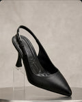 Siyah Heykel Topuklu İnce Stiletto Slingback
