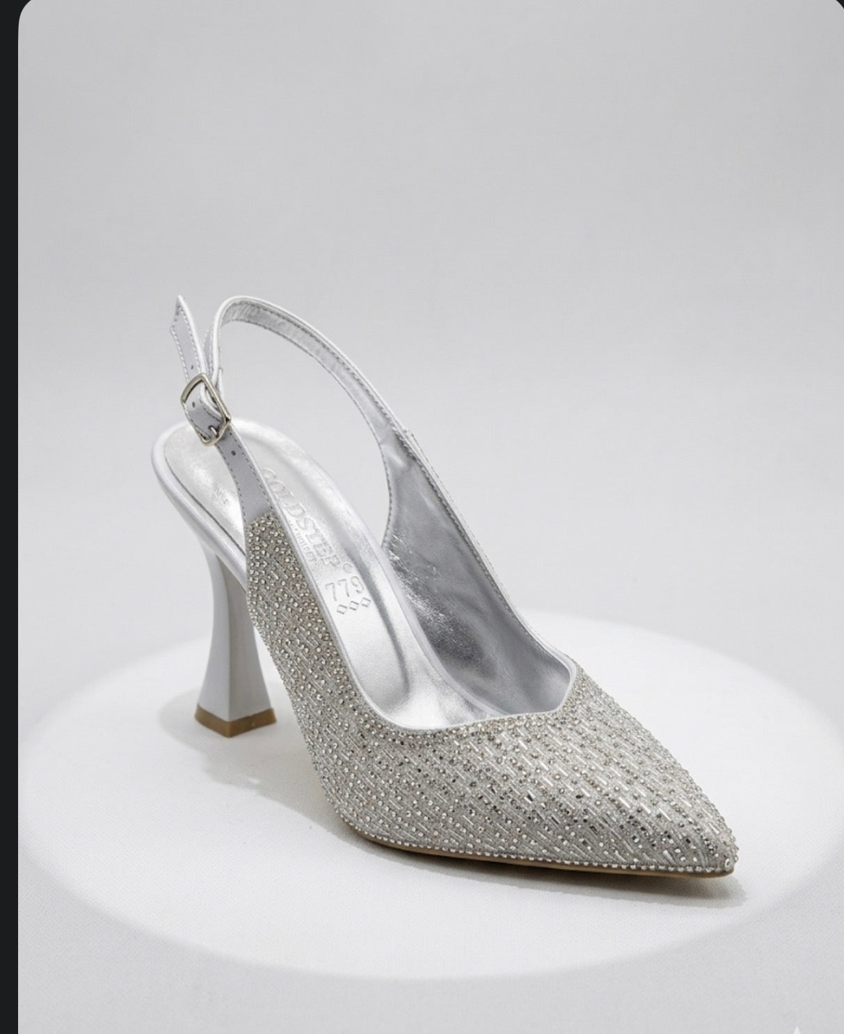 Gümüş Kristal Taş İşlemeli Heykel Topuklu Slingback