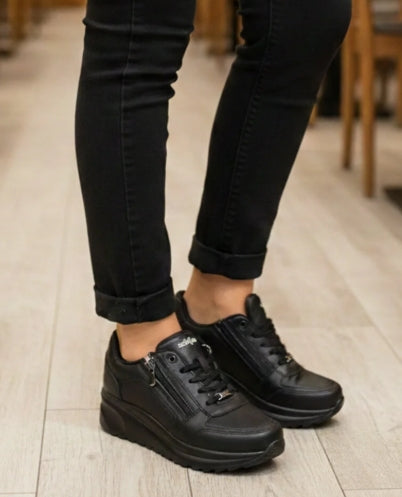 Wickers 2161 Siyah Kadın Günlük Sneaker Fermuar Yüksek Taban Spor Ayakkabı
