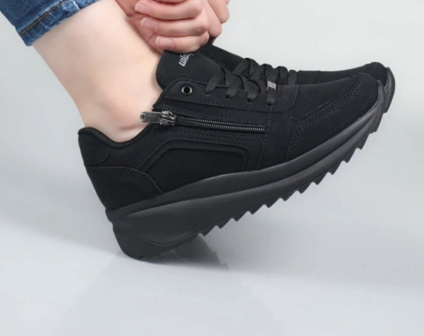Wickers Nubuk 2161 Siyah Kadın Günlük Sneaker Fermuar Yüksek Taban Spor Ayakkabı