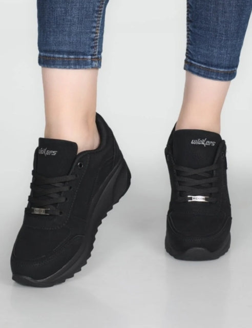 Wickers Nubuk 2161 Siyah Kadın Günlük Sneaker Fermuar Yüksek Taban Spor Ayakkabı