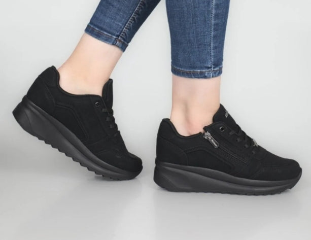 Wickers Nubuk 2161 Siyah Kadın Günlük Sneaker Fermuar Yüksek Taban Spor Ayakkabı
