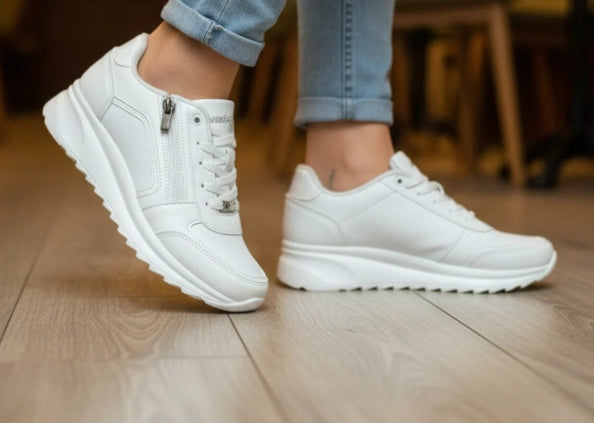 Wickers 2161 Beyaz Kadın Günlük Sneaker Fermuar Yüksek Taban Spor Ayakkabı