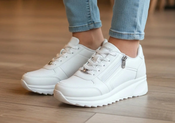 Wickers 2161 Beyaz Kadın Günlük Sneaker Fermuar Yüksek Taban Spor Ayakkabı