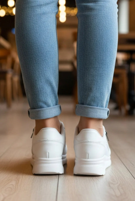 Wickers 2161 Beyaz Kadın Günlük Sneaker Fermuar Yüksek Taban Spor Ayakkabı