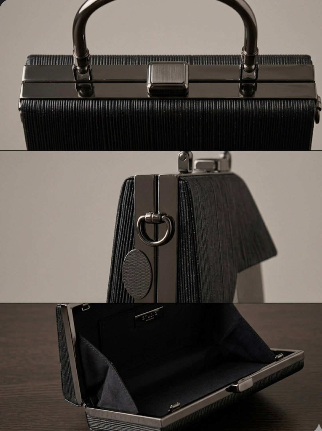 Siyah Metal Saplı Abiye Box Bag – Gece Zarafetinin Simgesi