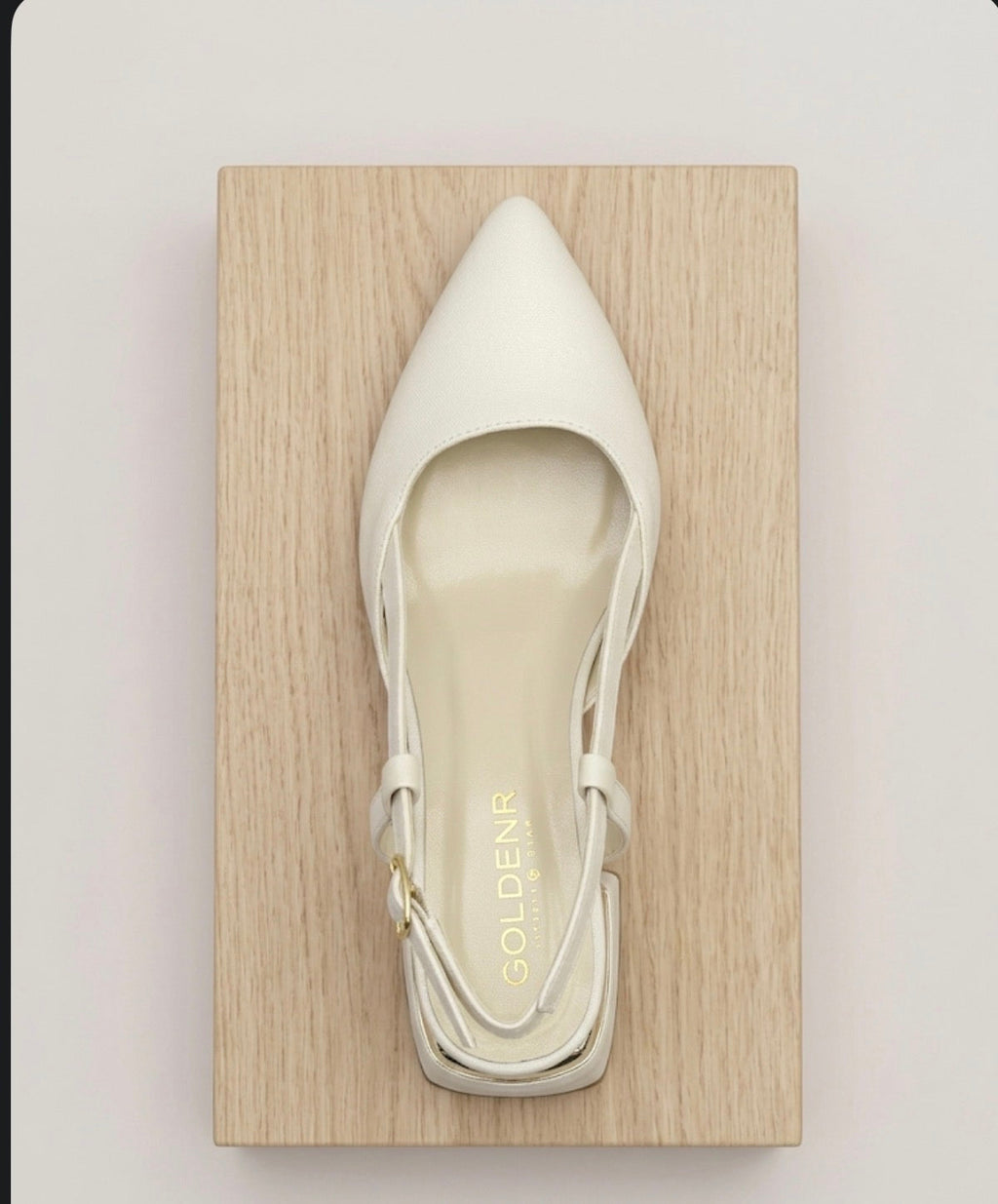 Bej Altın Topuk Detaylı Alçak Topuklu Slingback