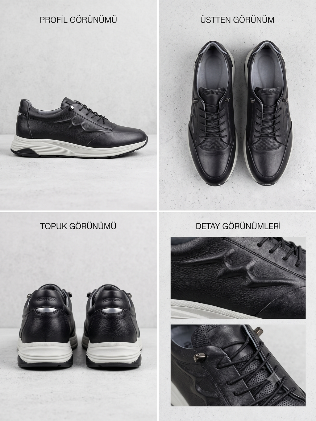 Erkek Siyah Hakiki Deri Sneaker | Delikli Doku Beyaz Taban Comfort Sole