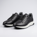 Erkek Siyah Hakiki Deri Sneaker | Delikli Doku Beyaz Taban Comfort Sole