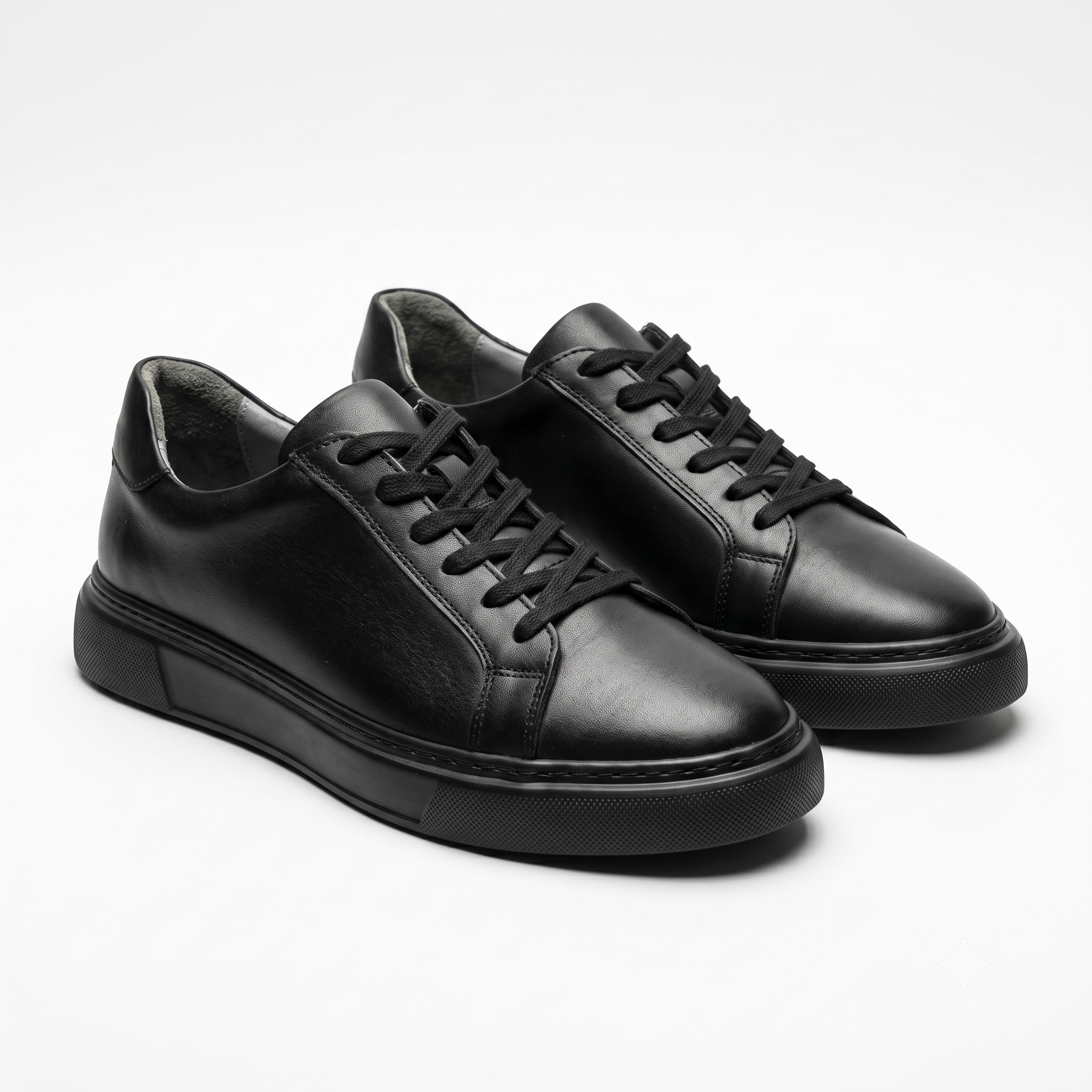 Erkek Tam Siyah Hakiki Deri Sneaker | All-Black Taban Şık Günlük