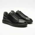 Erkek Tam Siyah Hakiki Deri Sneaker | All-Black Taban Şık Günlük