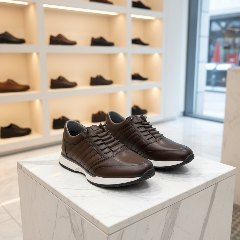 Kahverengi Deri Çizgili Sneaker – Erkek Günlük Ayakkabı
