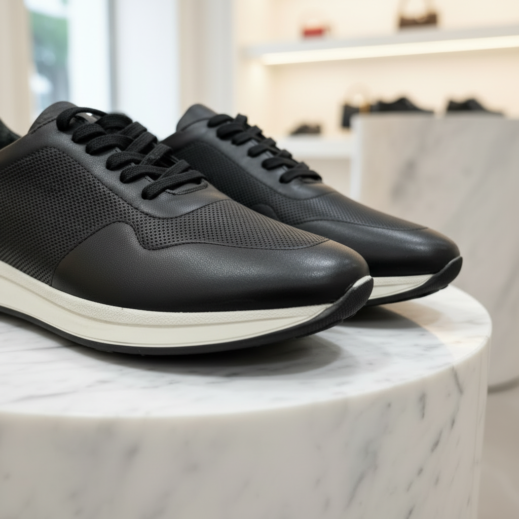 Siyah Deri Dokulu Sneaker – Erkek Premium Ayakkabı