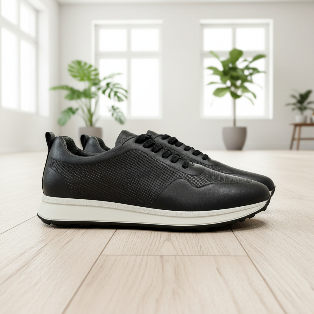 Siyah Deri Dokulu Sneaker – Erkek Premium Ayakkabı