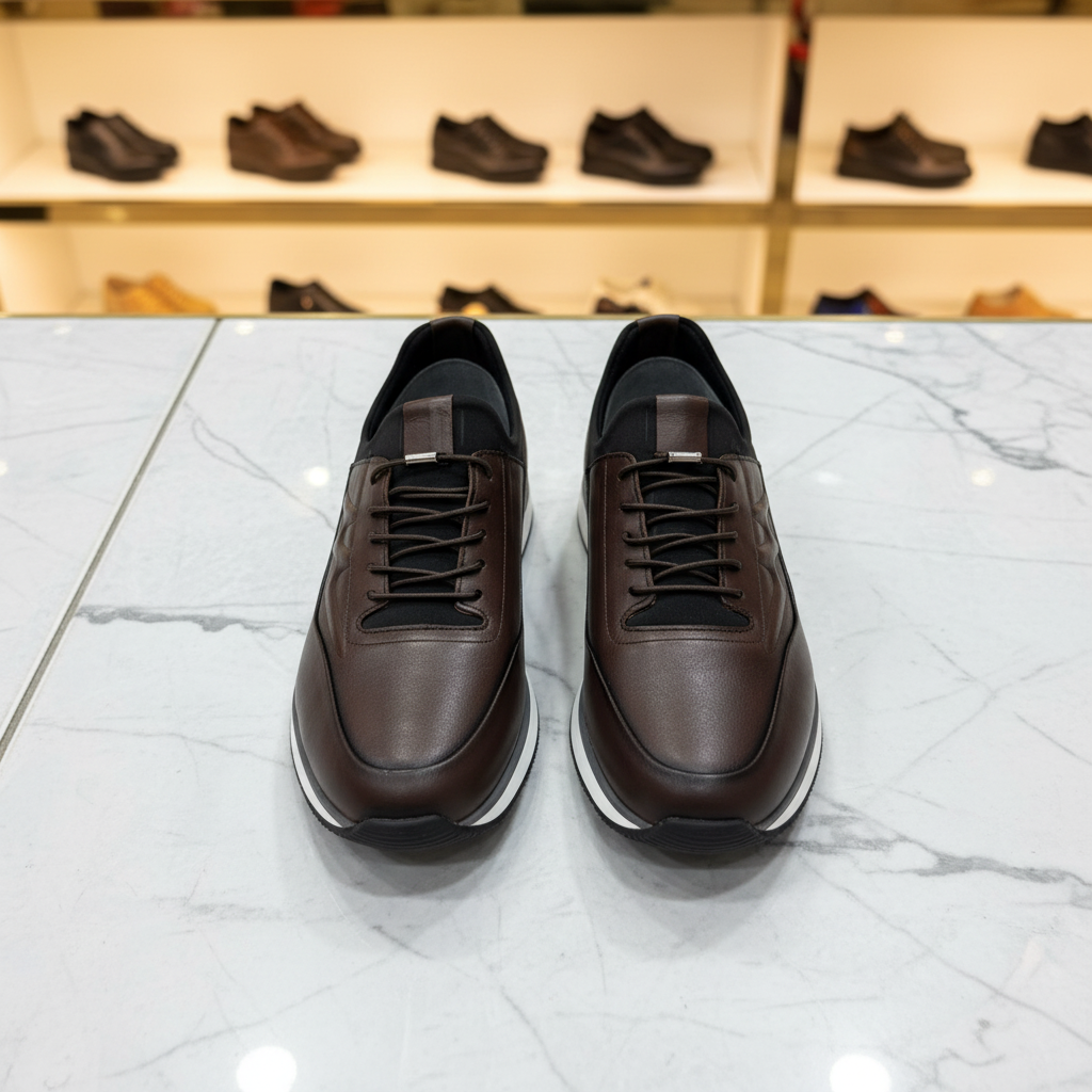 Kahverengi Deri Spor Sneaker – Erkek Premium Ayakkabı