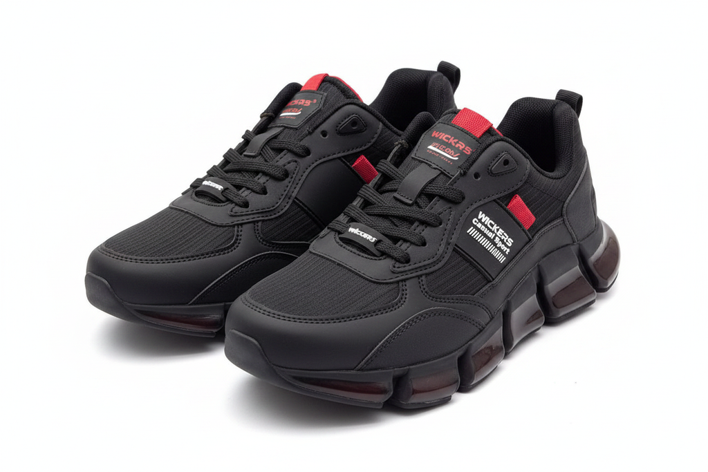 Wickers Casual Sport Siyah Kırmızı Hava Yastıklı Spor Ayakkabı