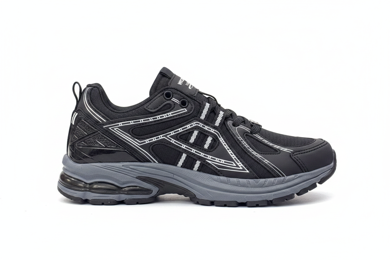 Wickers Retro Runner Tam Siyah Gri Taban Premium Sneaker