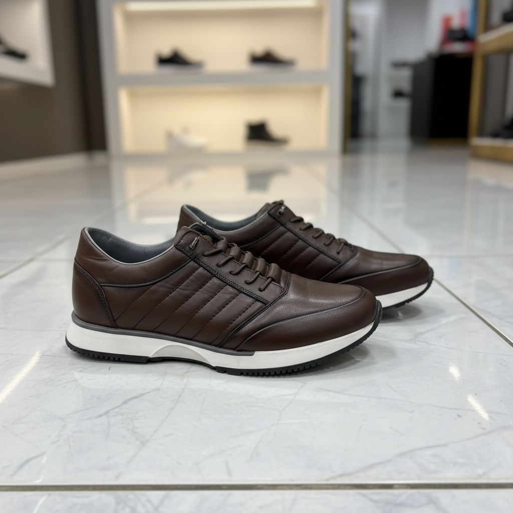 Kahverengi Deri Çizgili Sneaker – Erkek Günlük Ayakkabı