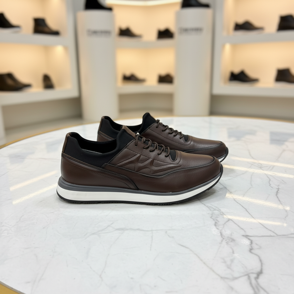 Kahverengi Deri Spor Sneaker – Erkek Premium Ayakkabı
